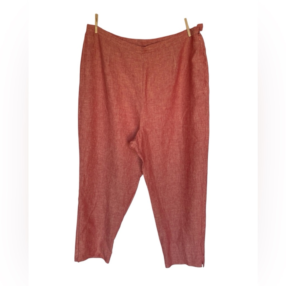 100% Linen Cropped Pants Coral Women’s 1X Plus Size Janine Dray